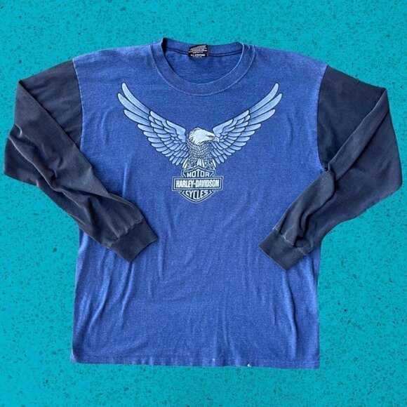 Harley-Davidson Other - Vintage Harley Davidson raglan ringer 3/4 sleeve shirt 3D single stitch rare